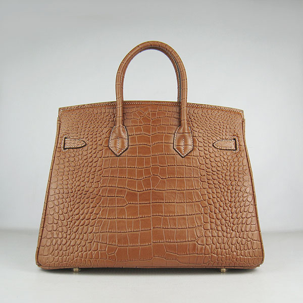 High Quality Fake Hermes Birkin 35CM Crocodile Veins Leather Bag Light Coffee 6089 - Click Image to Close